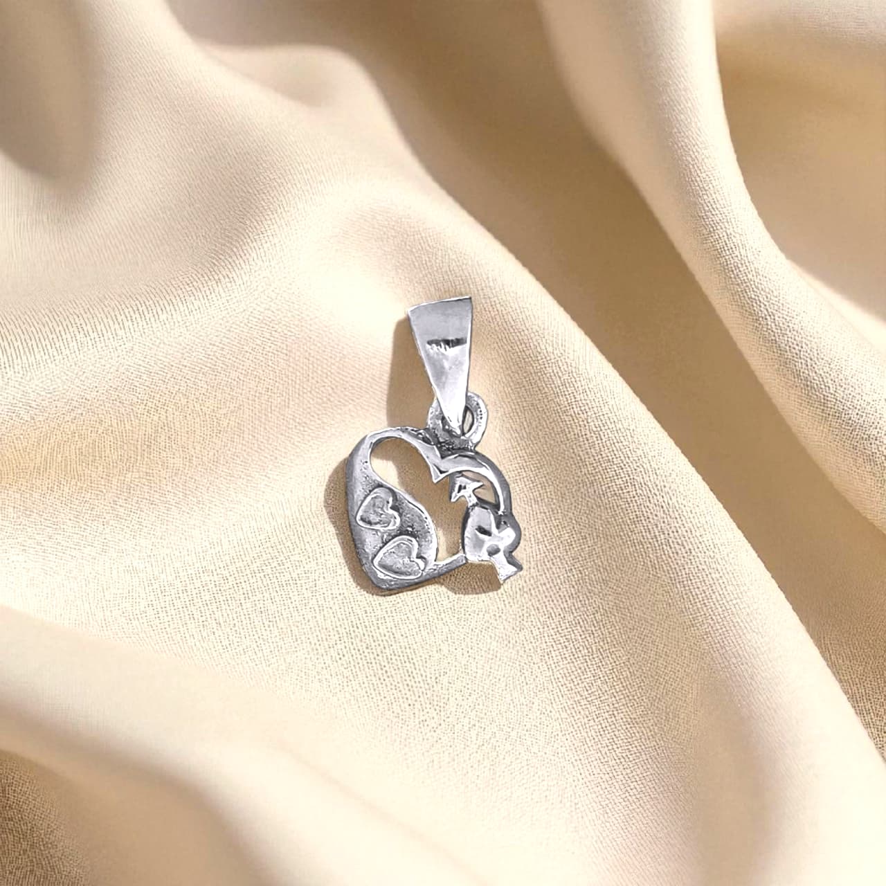 Silver Fancy Double Heart Pendant For Women