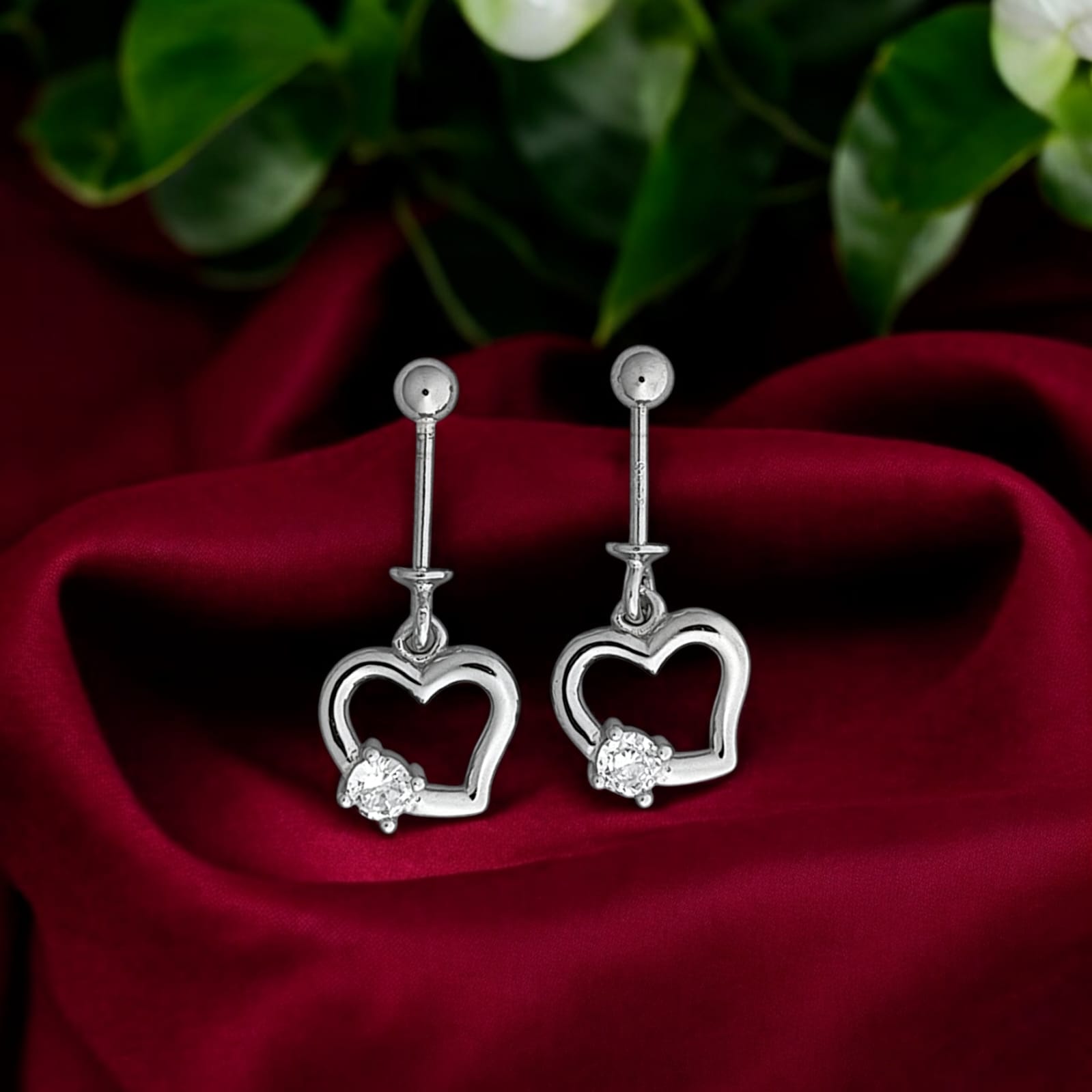 Silver Heart With Stone Ball Bugadi Earrings