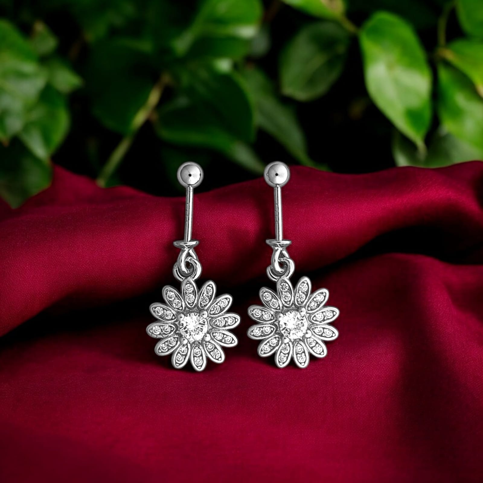Silver Sunflower Diamond Bugadi Earrings