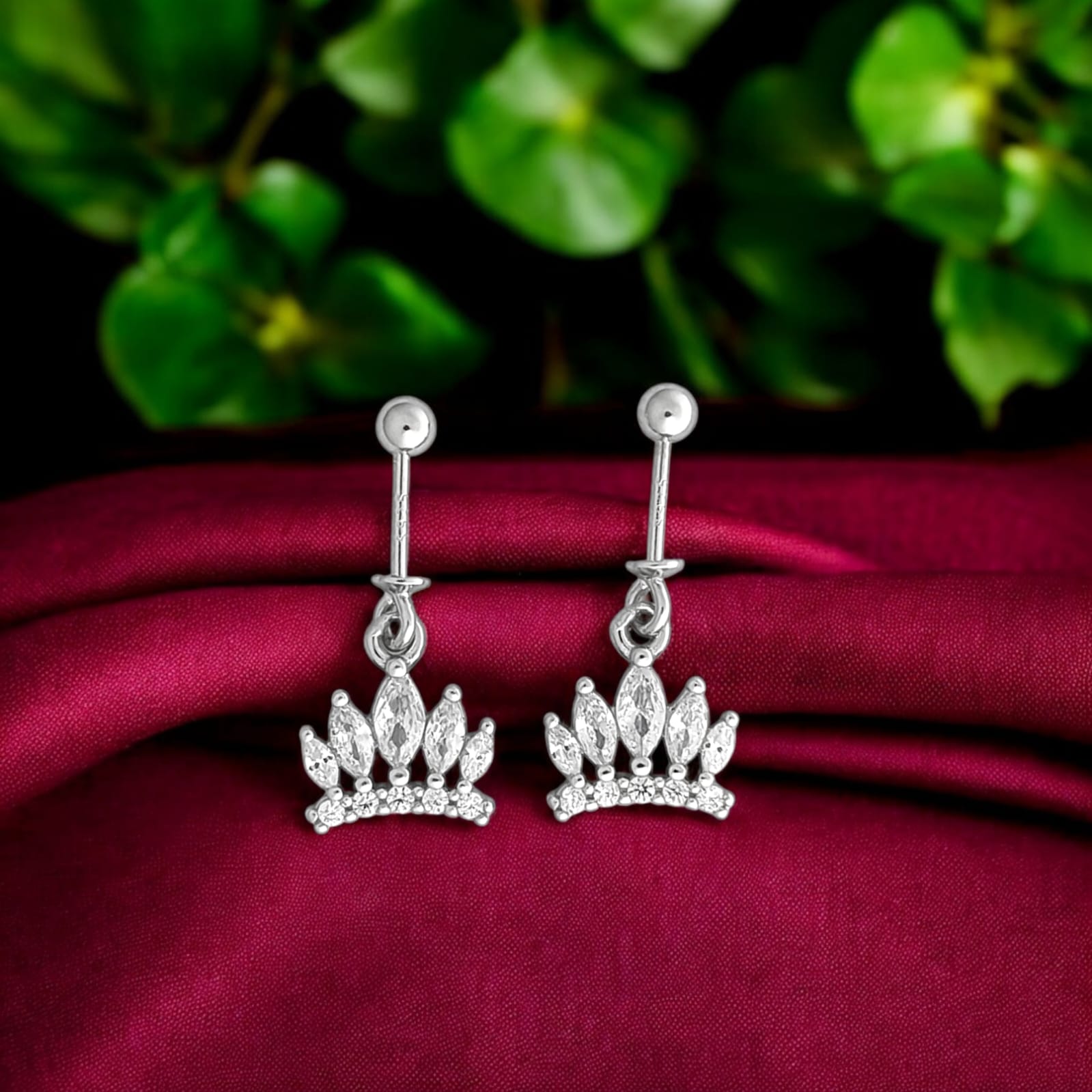 Silver Crown Zircon Bugadi Earrings