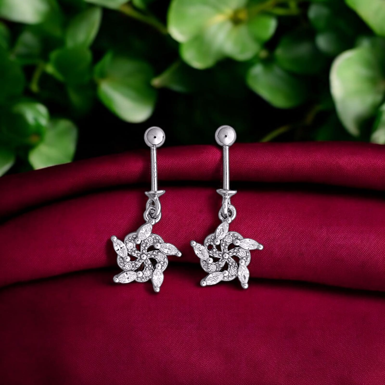 Silver Unique Zircon Bugadi Earrings