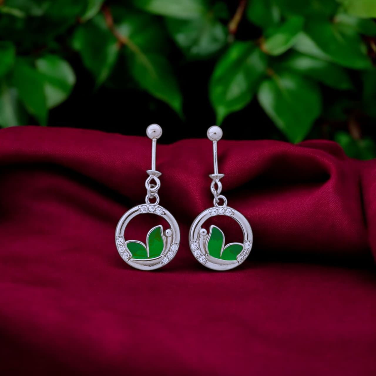 Silver Flying Green Butterfly Bugadi Earrings