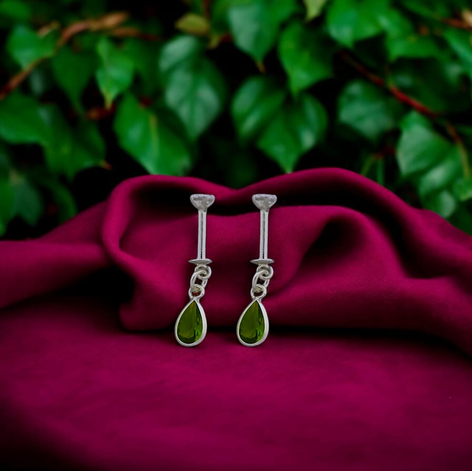 Silver Green Hanging Diamond Bugadi Earrings