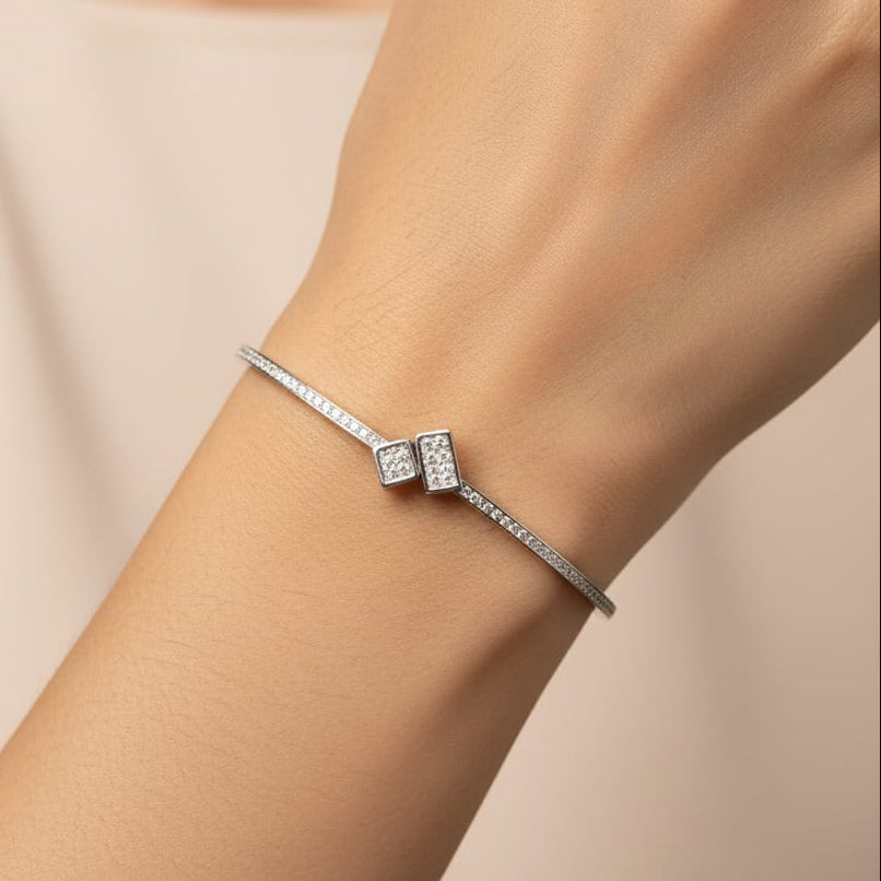 Fancy sqare Adjustable Bangle/Bracelat for women-925 Silver