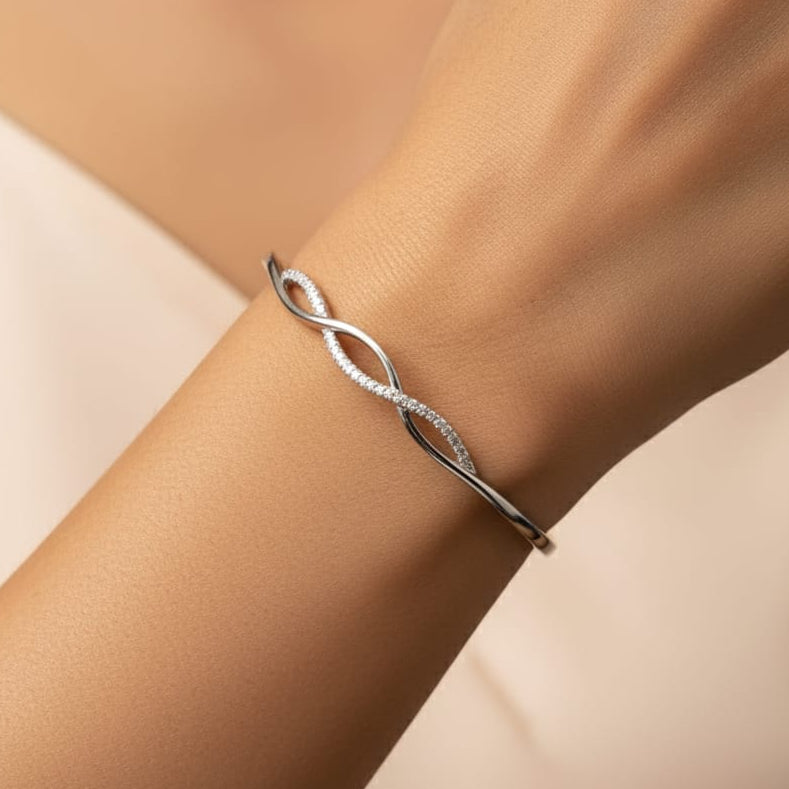 Shiny Wave studed Adjustable Bangle/Bracelet for women-925 Silver