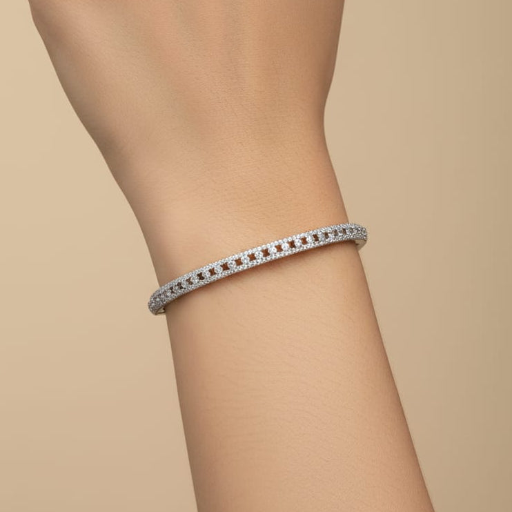 Fancy white studed Bangle/Bracelet for Women-925 Silver
