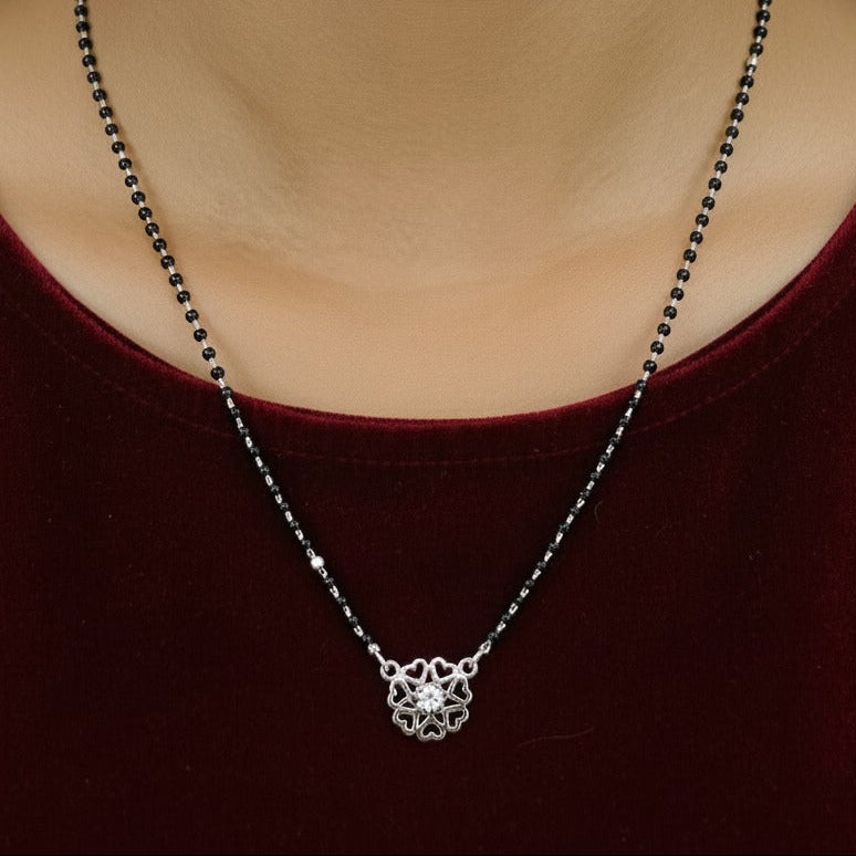 Round heart padent with black thread Mangalsutra-925 Silver