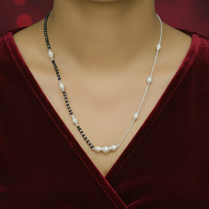 Pearl beaded one side chain mangalsutra -925 Silver