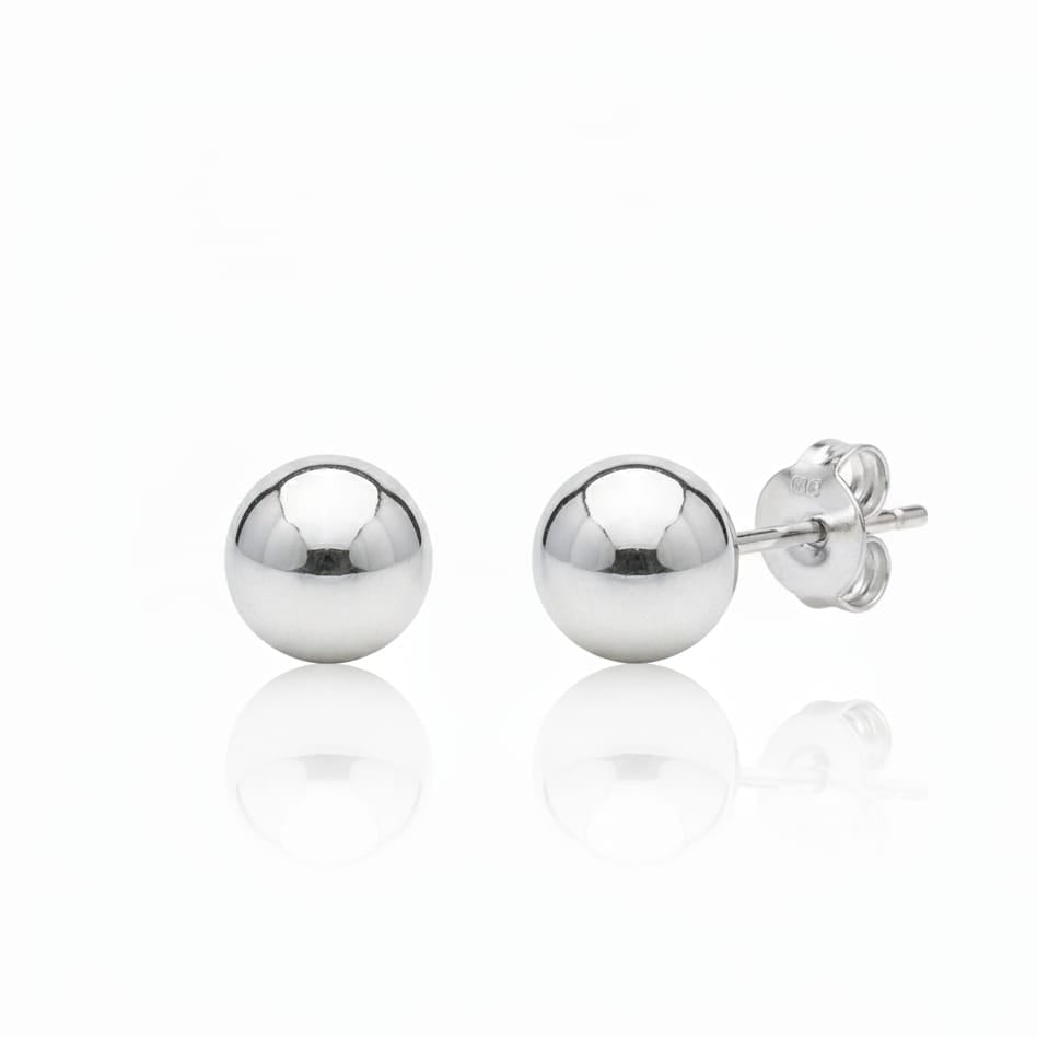 Silver Ball Stud Earring Pair 6mm for men and women-925  Silver
