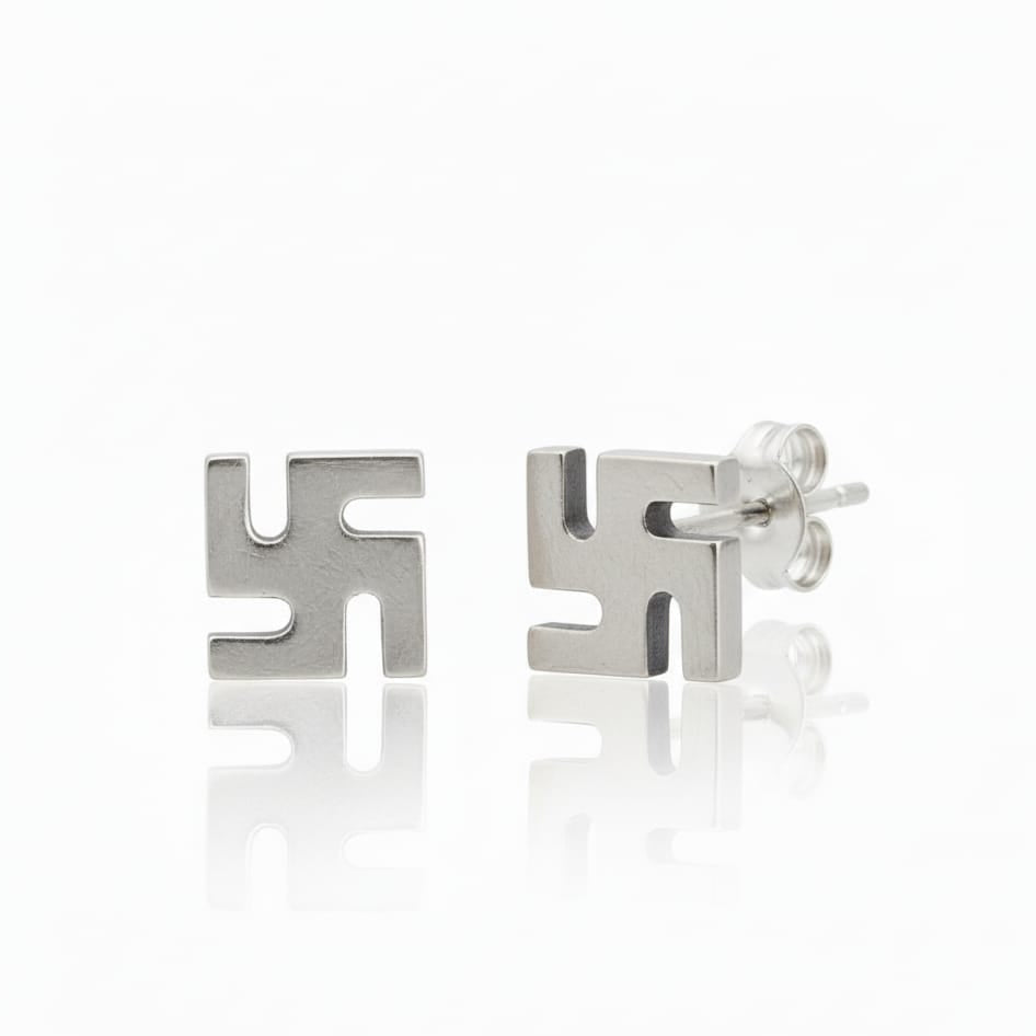 Swastik Oxodised Stud Earring pair-925 Silver