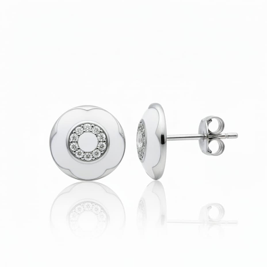White Blossom elegance Stud Earring Pair-925 Silver