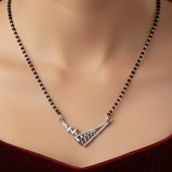 Unique cz pandant with black beaded Mangalsutra for women-925 Silver