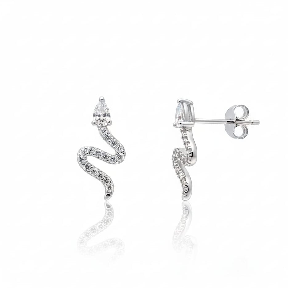Zircon Snake Stud Earring pair for Women & Girl-925 Sterling Silver