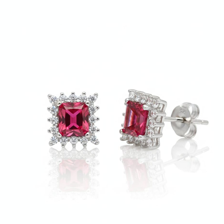 Pink Square stylish Stud Earring pair-925 Sterling Silver