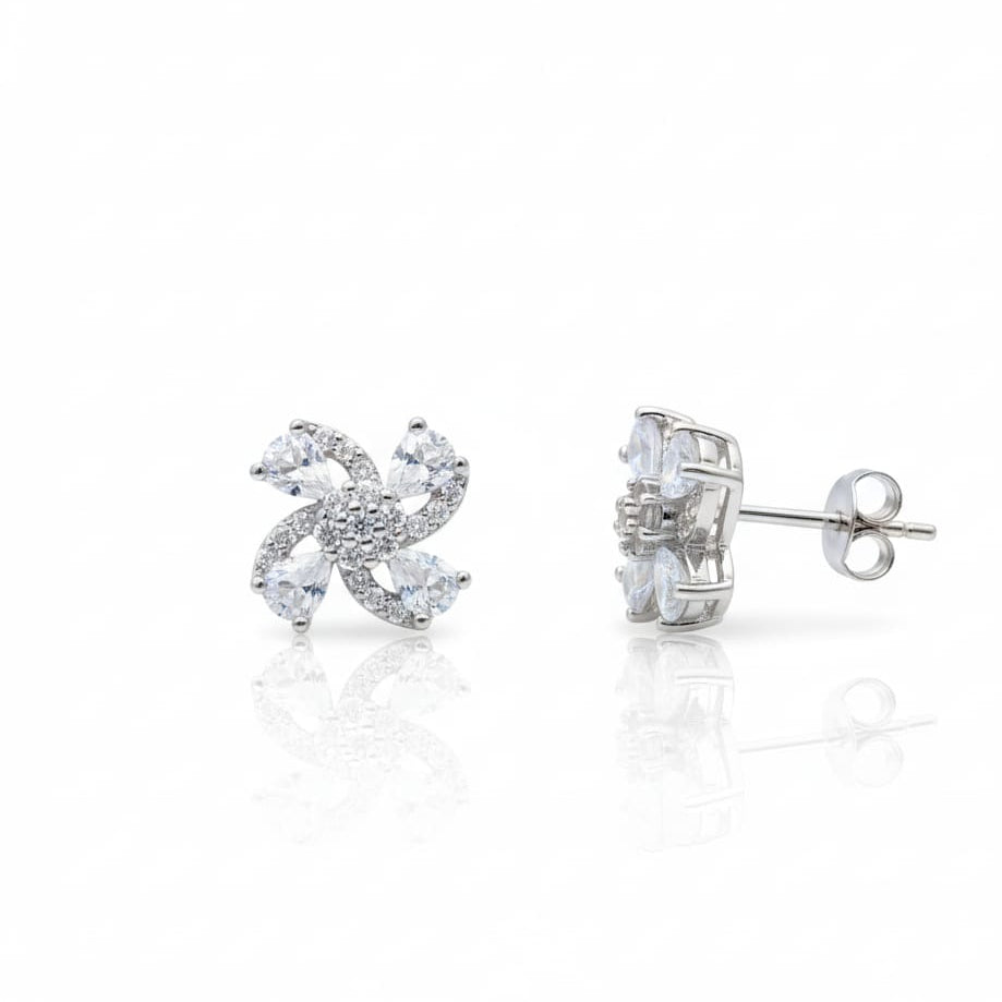 Floral Dimond Stud Earring pair-925 Streling Silver