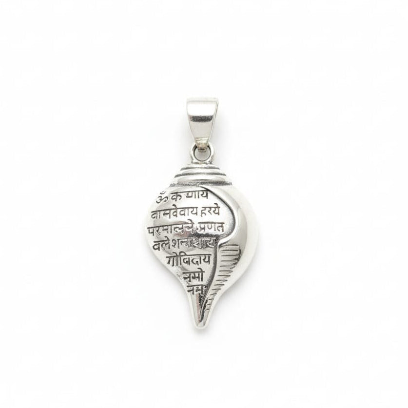 Oxidised Lord Krishna Mantra Shankha Pendant 925 Silver