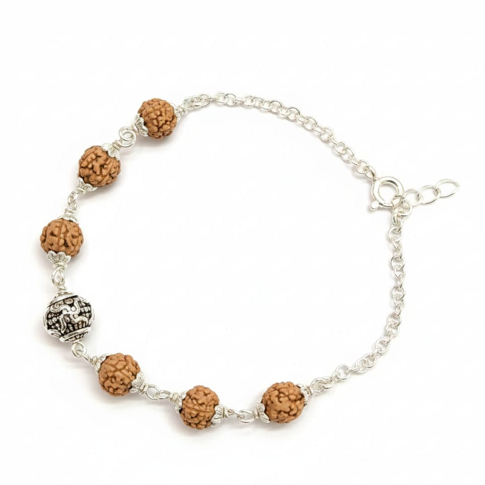 Swastik silver bead  Rudraksh Oxodised Bracelet with cap-925 Silver