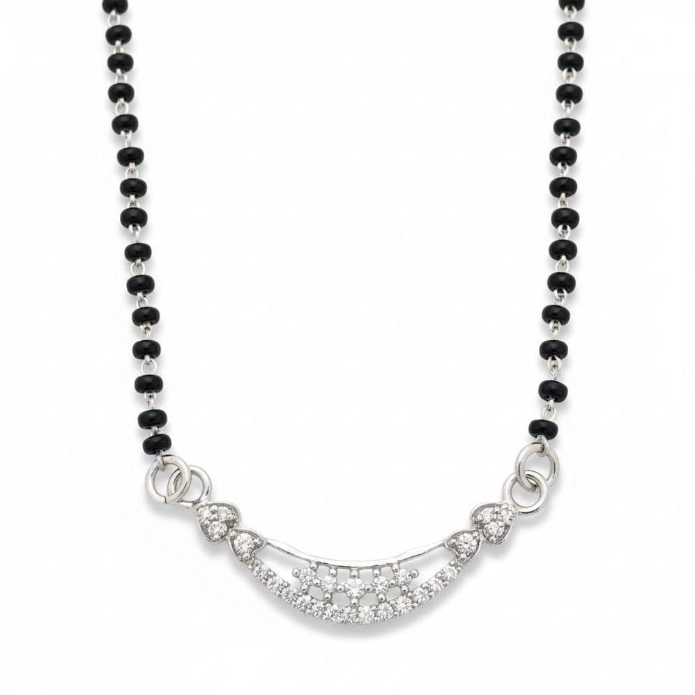 Smilye shape  cz pandant with black beaded chain Mangalsutra for women-925 Silver