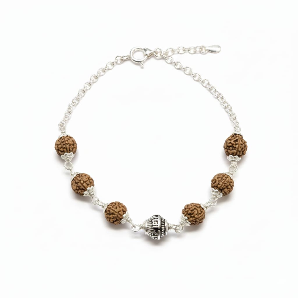 Ram Silver bead Rudraksh Bracelete with cap - 925 Silver