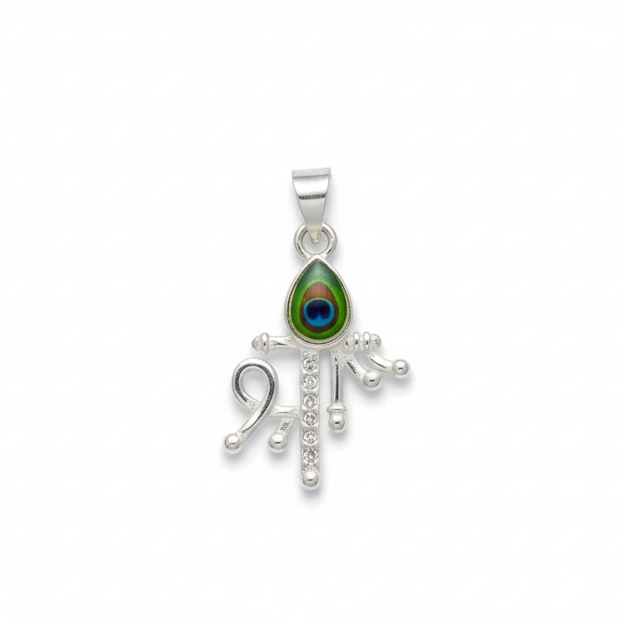 Shree Krishna Basuri Mayurpankh Studded 925 Silver Pendant