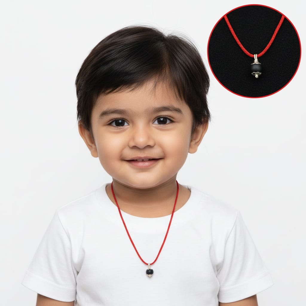 Karungali Bead baby pendant with  cap-925 Silver