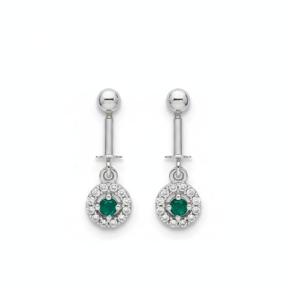 Round Green White zircon helix bugadi earring-925 Silver
