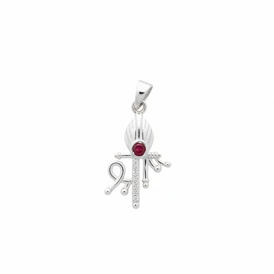 Red White Stone Shree Bansuri Pendant-925 Silver