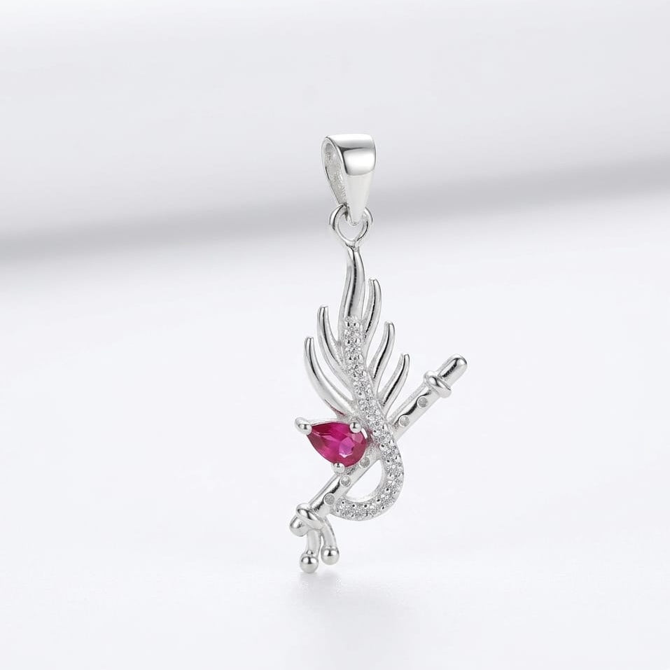 Red white Zircon Flute Krishna Pendant -925 Silver