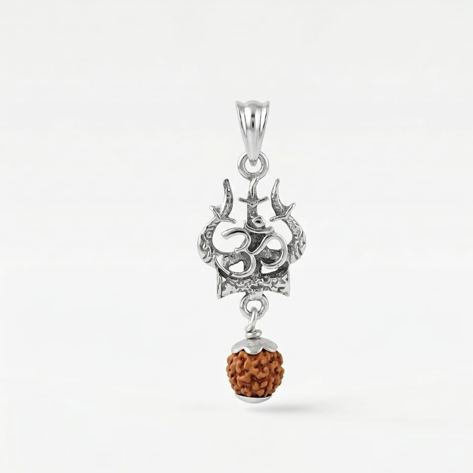 Om Trishul Rudraksh Pendant - 925 Silver