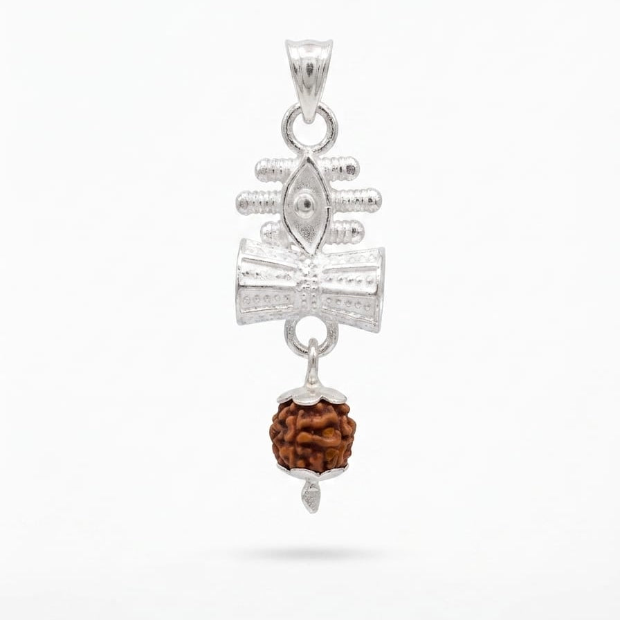 Damaru Rudraksh Silver Pendant  - 925 Silver
