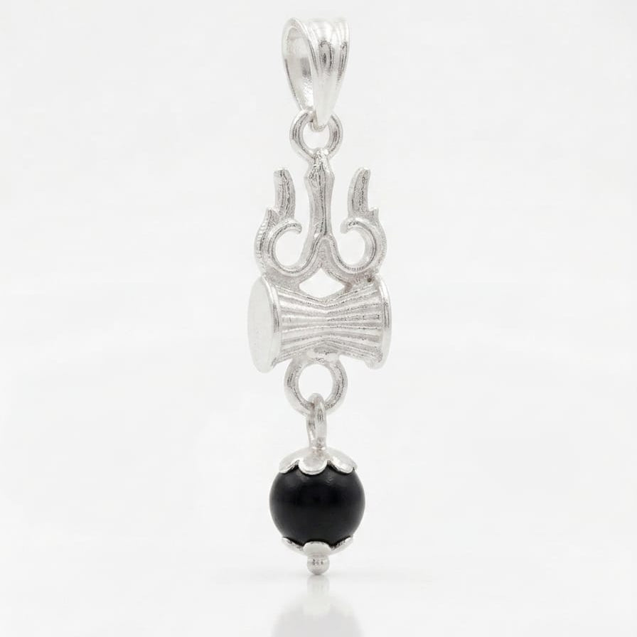 Trishul  Damaru Karungali Silver Pendant - 925 Silver