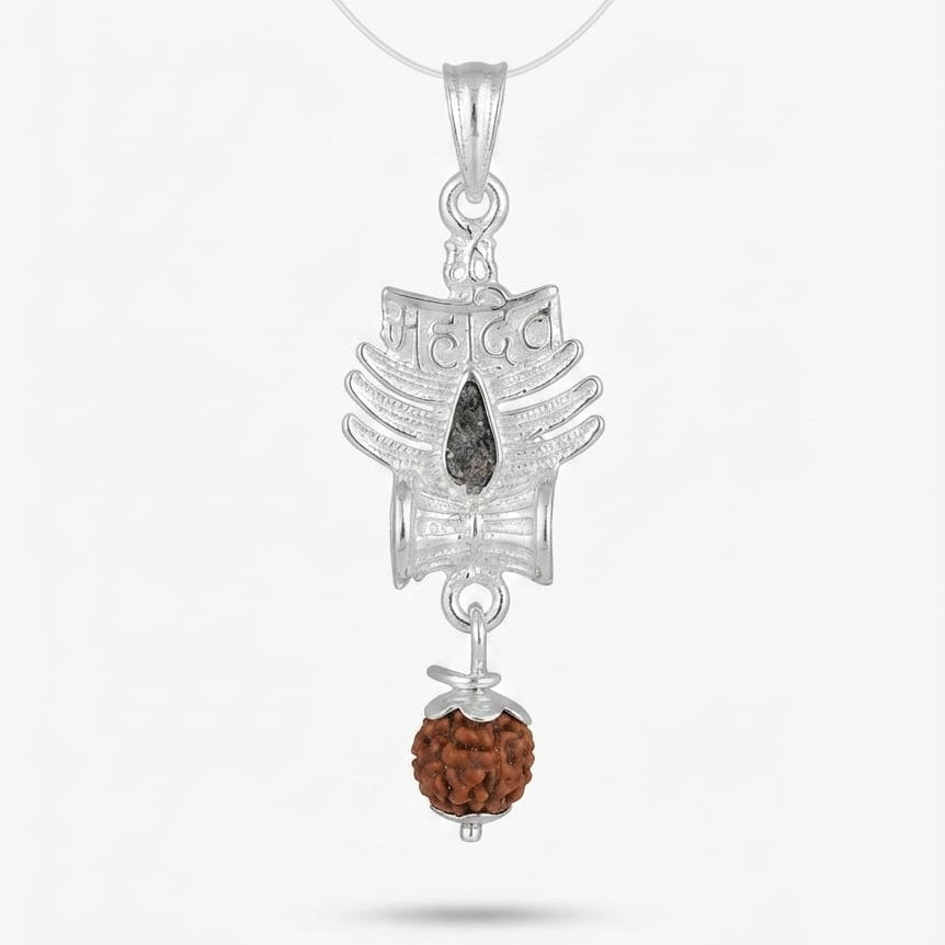 Mahadev  Rudraksh Damaru silver Pendant - 925 silver
