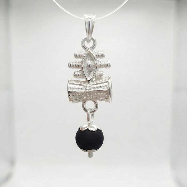 Karungali Damaru Silver Pendant  -  925 Silver