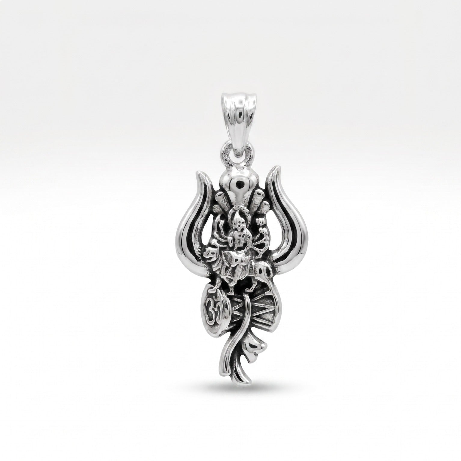 Maa Durga Trishul Damaru Oxidised silver pendant  -  925 Silver