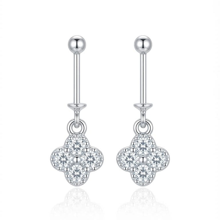 floral White stone Helix Hanging Bugadi Earring  Pair  -  925 Silver