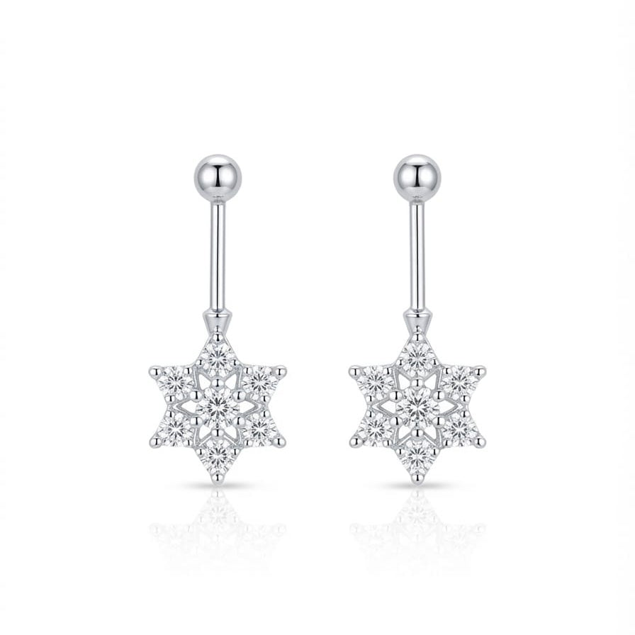 Silver Leaf Star Zircon Helix Bugadi Stud Earring Pair   -  925 Silver