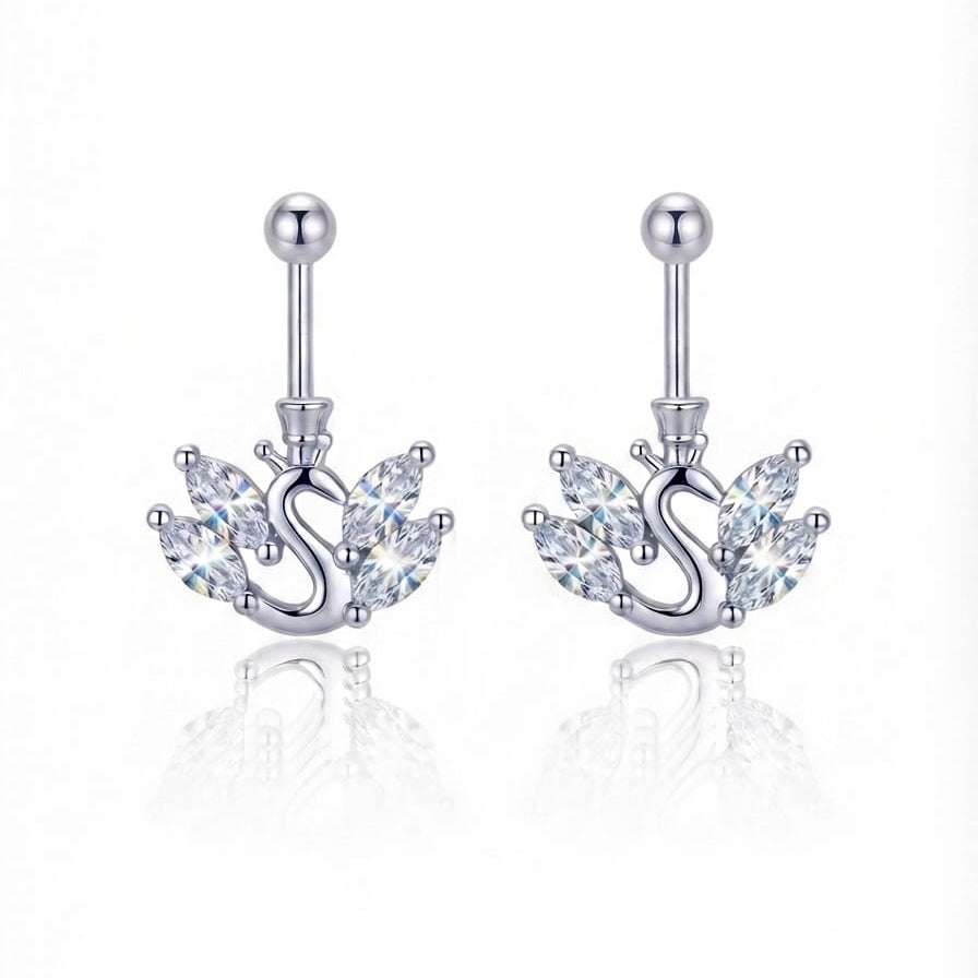 Silver Dove White Zircon Helix Bugadi Stud Earring  Pair -  925 Silver
