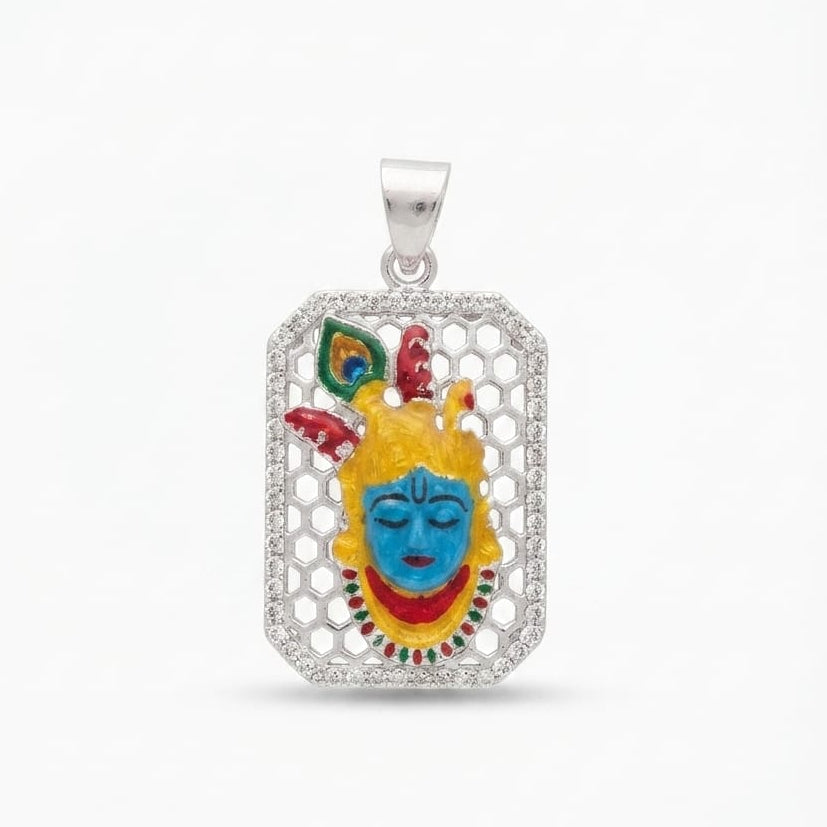 Krishna Enamel Latest Pendant Big Size For Men And Women - 925 Silver