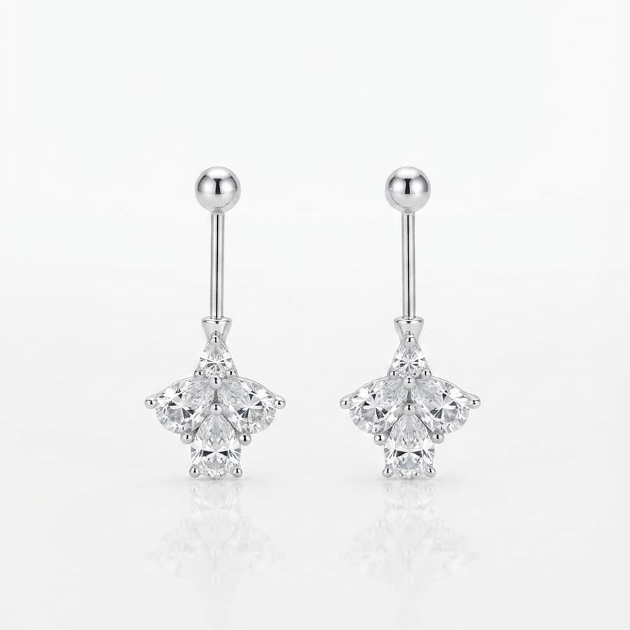Silver Crystal Helix Bugadi Stud Earring Pair  - 925 Silver