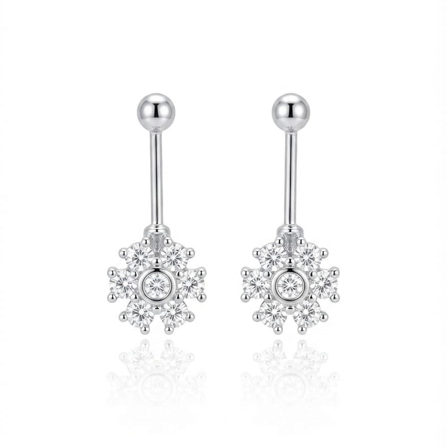 Silver Round White stone Helix Bugadi Stud Earring  -  925 Silver