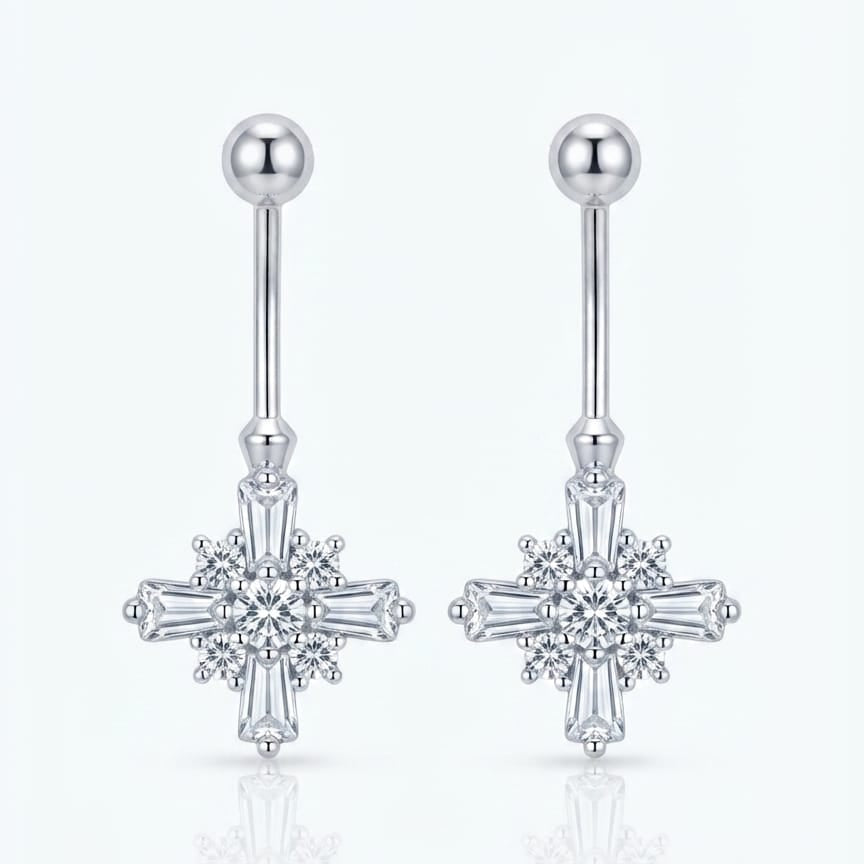 Silver White Crystal Helix Bugadi Earring Pair  -  925 Silver