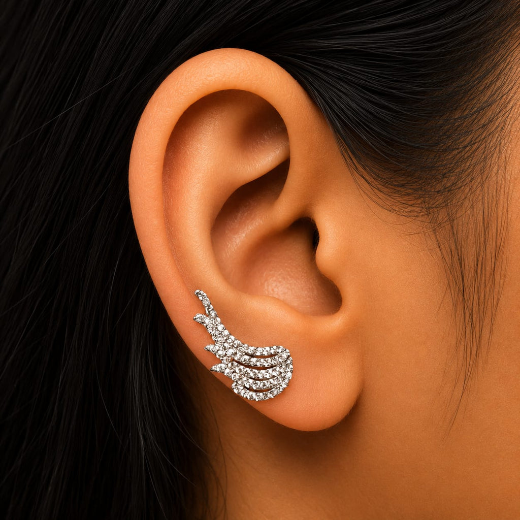 White Zircon Trendy Ear Cuff Earring Pair  -  925 Silver