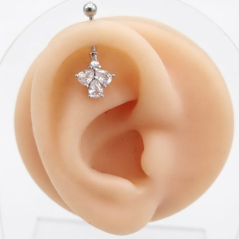 Silver Crystal Helix Bugadi Stud Earring Pair  - 925 Silver