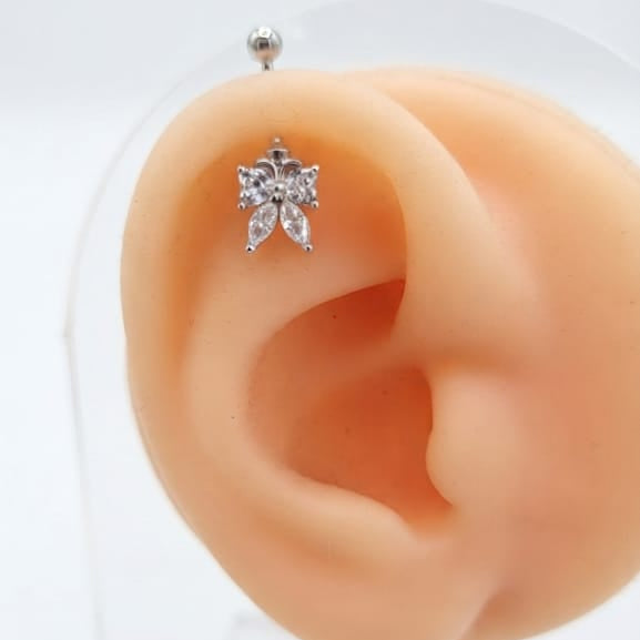 Bow Shaped Silver Helix Bugadi Stud Earring - 925 Silver