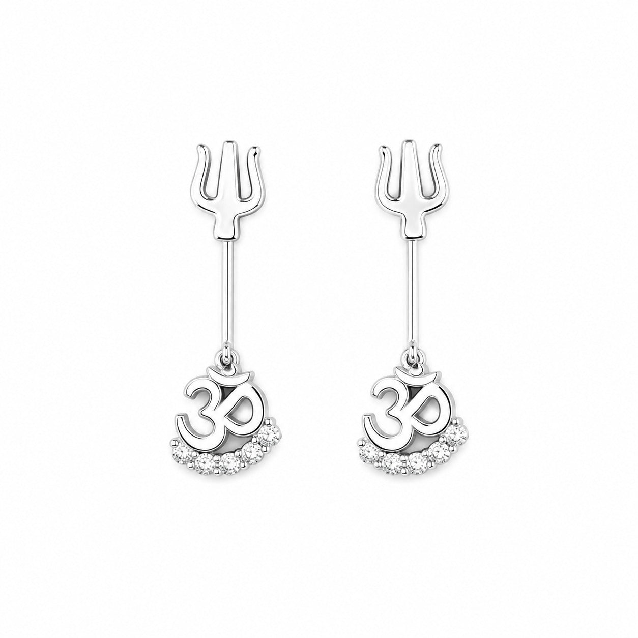 Om Trishul Bugadi Stud Earring Pair  - 925 Silver
