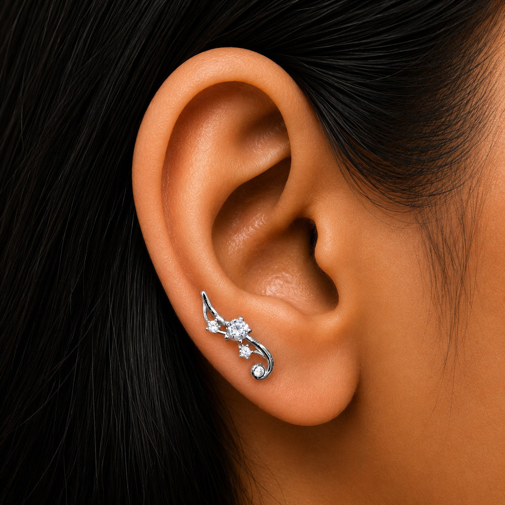 Unique Modern Ear Cuff / Climber Earring Pair - 925 Silver