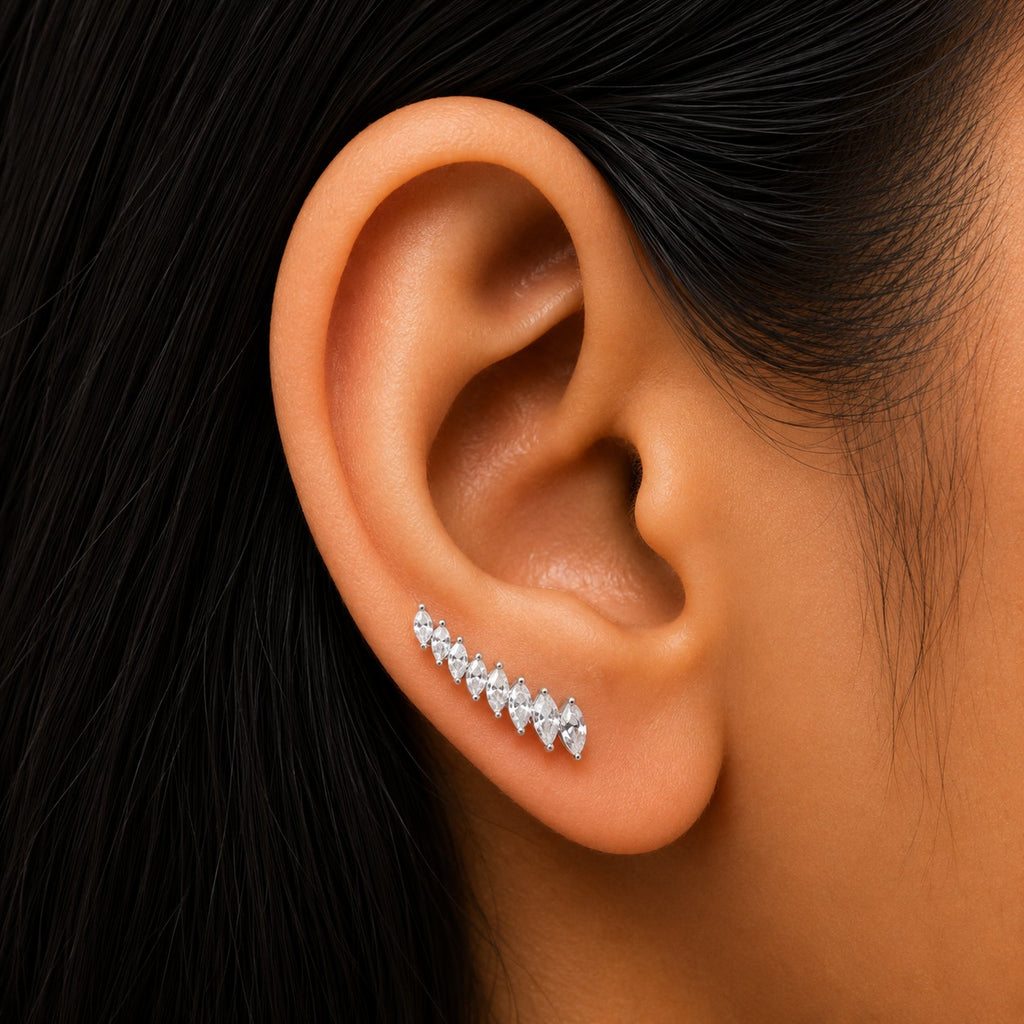 Trendy Diamond Climber Ear Cuff / Climber  Earring - 925 Silver