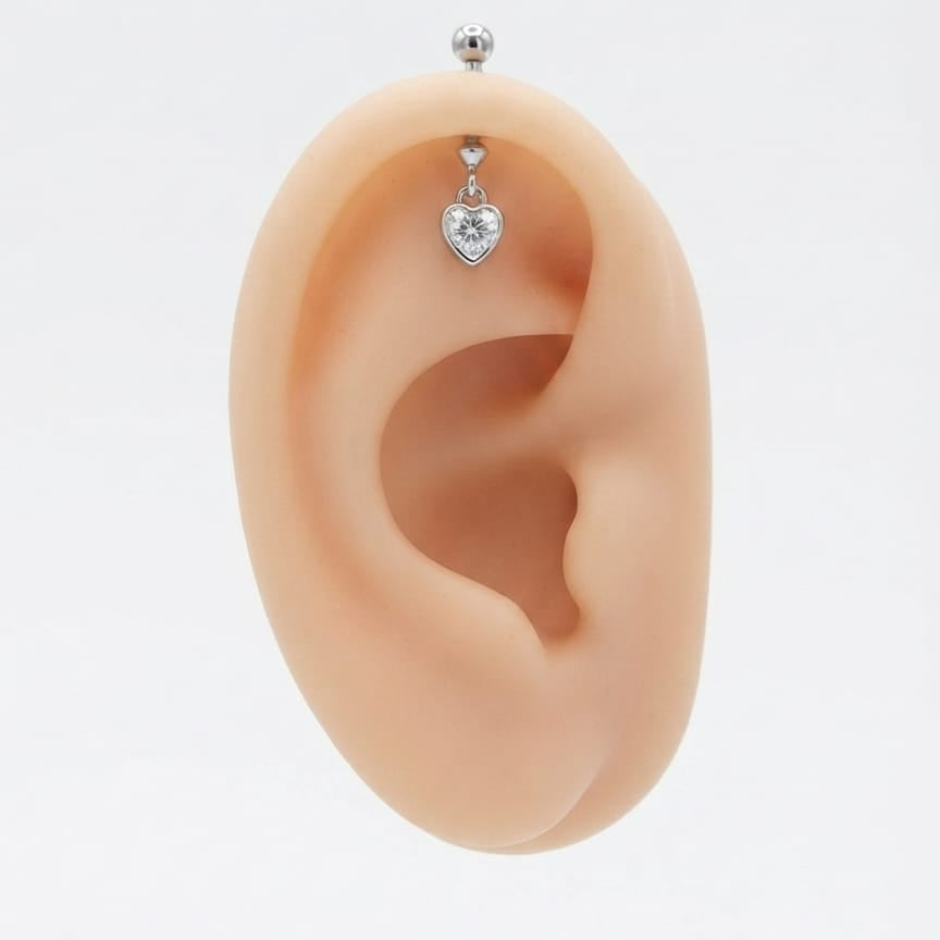 Heart Shape Stone Helix  Bugadi Earring Pair  -  925 Silver