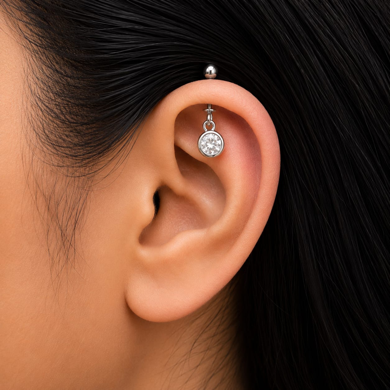 Round Stone Helix Bugadi Earring Pair  -  925 Silver