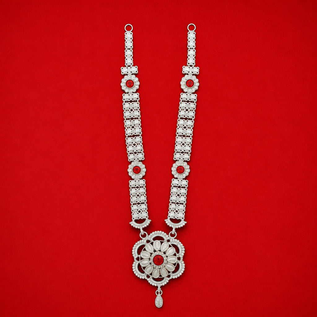 Silver Haar /Neckless For Lord Ganesha With Red Stone